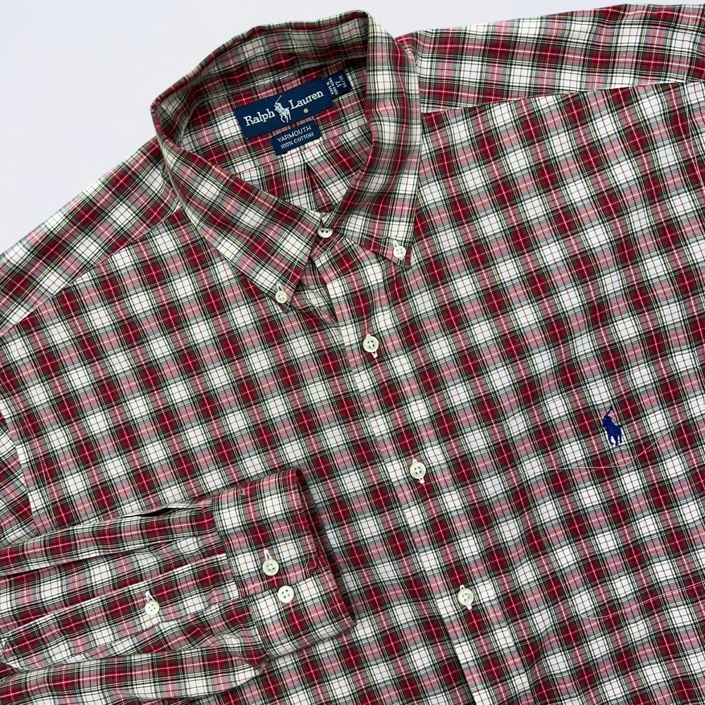 Ralph Lauren Yarmouth Dress Shirt Men's 17 Red Plaid Button Down Long Sleeve